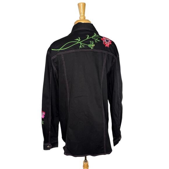 Vintage BOB MACKIE Western Floral Embroidered Black Shirt Jacket Size Large - Picture 1 of 10